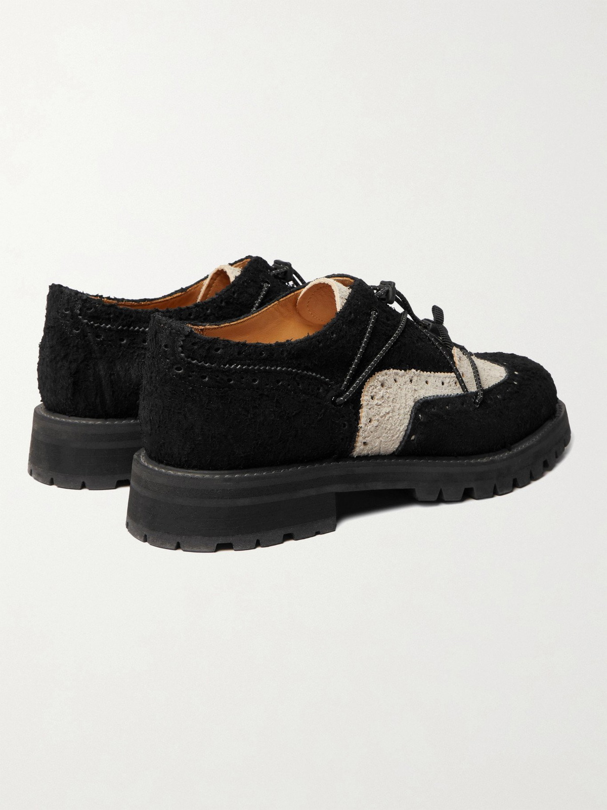 Hender Scheme - Code Tip Shaggy Colour-Block Suede Brogues - Black