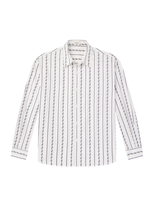 Photo: Versace - Striped Cotton-Blend Jacquard Shirt - White