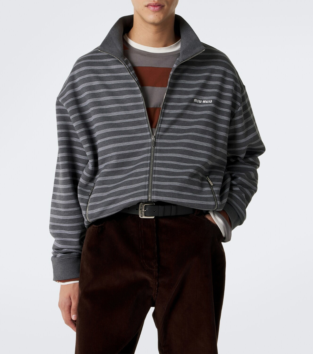 Miu Miu Striped oversized cotton fleece sweatshirt