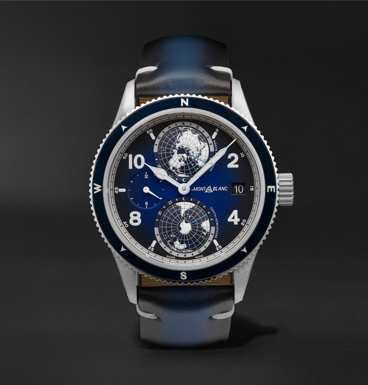Photo: Montblanc - 1858 Geosphere Automatic 42mm Titanium, Ceramic and Leather Watch, Ref. No. 125565 - Blue