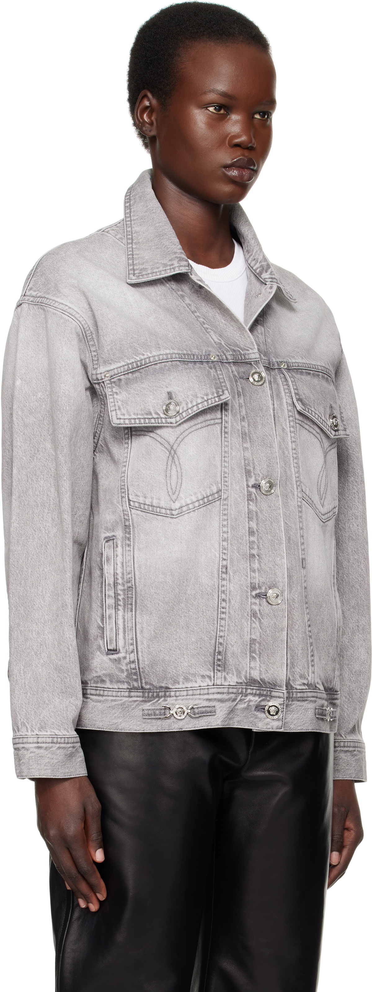 Versace Gray Oversized Denim Jacket