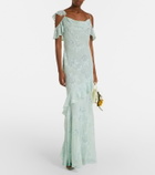 Self-Portrait Embroidered ruffled georgette maxi dress