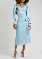 Rotate Birger Christensen Polka-dot Satin Wrap Dress Light Blue