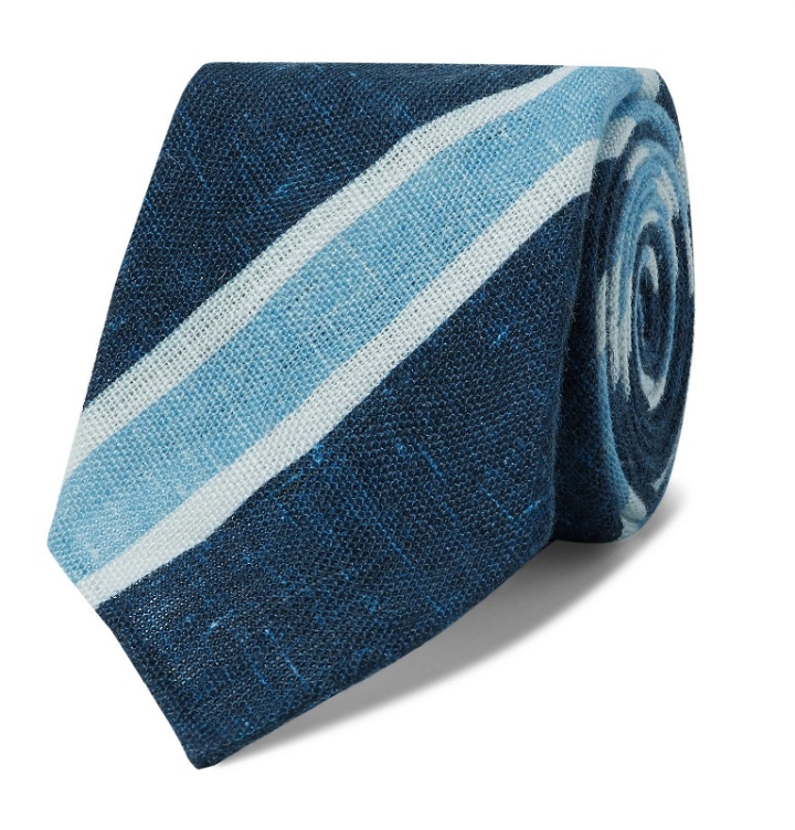 Photo: Kiton - 7.5cm Striped Linen Tie - Blue