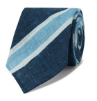 Kiton - 7.5cm Striped Linen Tie - Blue