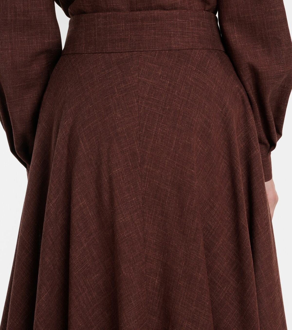 Loro Piana Petra pleated wool, silk, and linen midi skirt