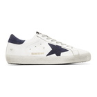 Golden Goose White and Navy Superstar Sneakers