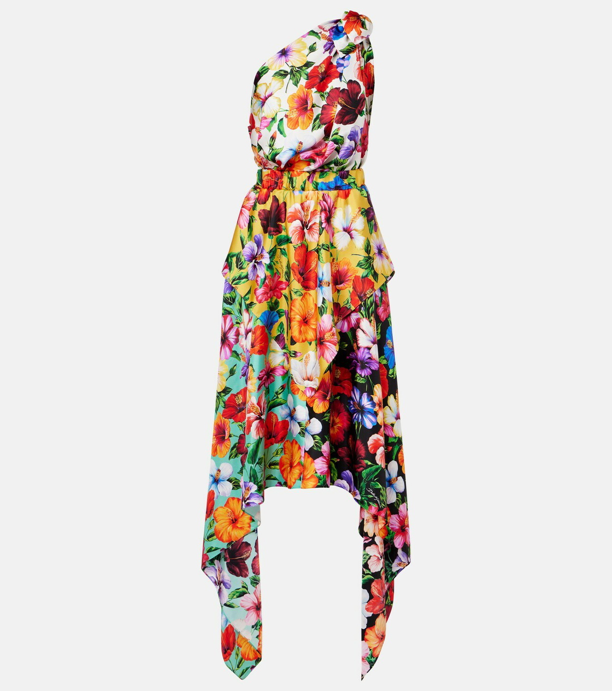 Dolce&Gabbana Floral one-shoulder silk midi dress