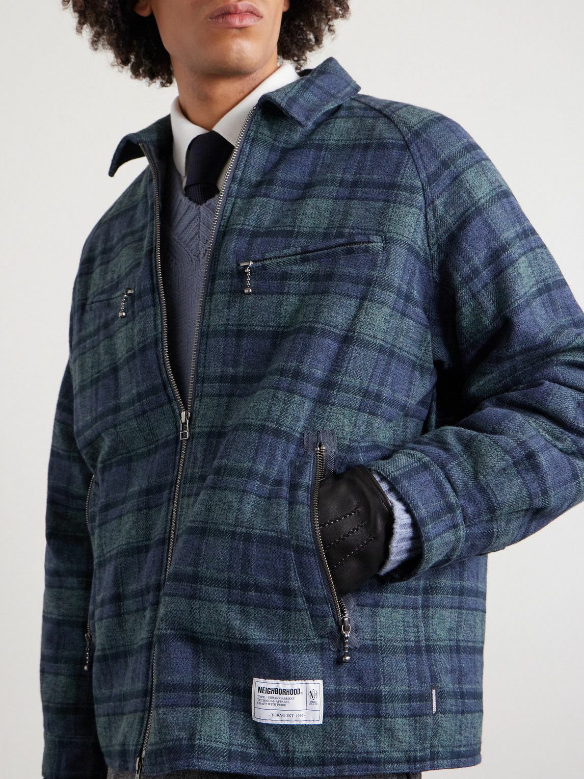 Neighborhood - Padded Checked Cotton-Drill Blouson Jacket - Green