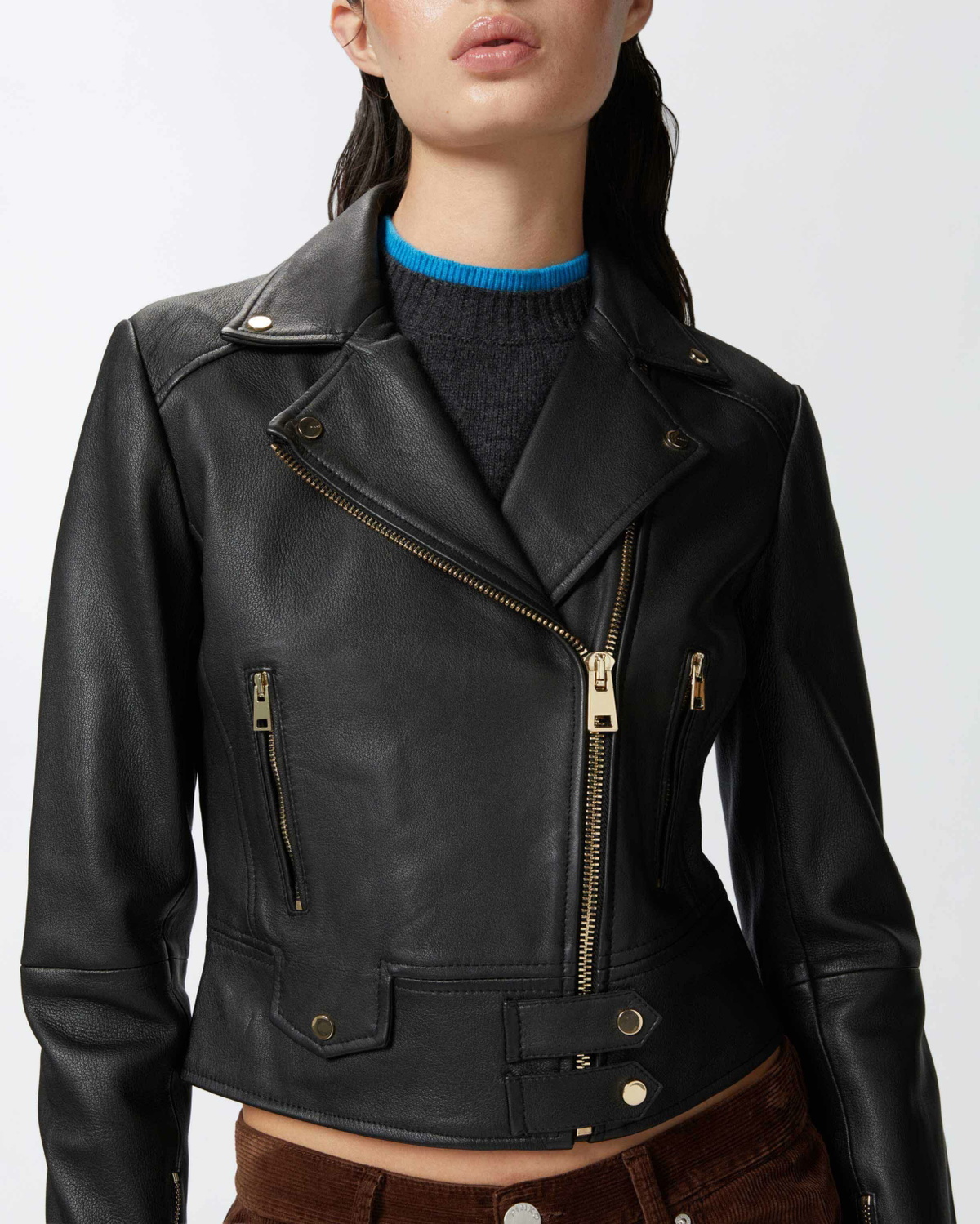 Pinko Nappa Leather Biker Jacket Limo Black