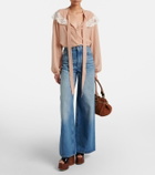 Chloé Lace-trimmed tie-neck silk blouse