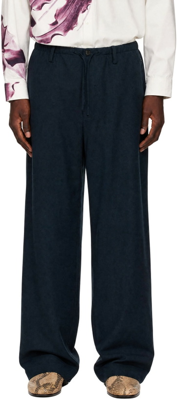 Photo: Dries Van Noten Navy Wool Drawstring Trousers