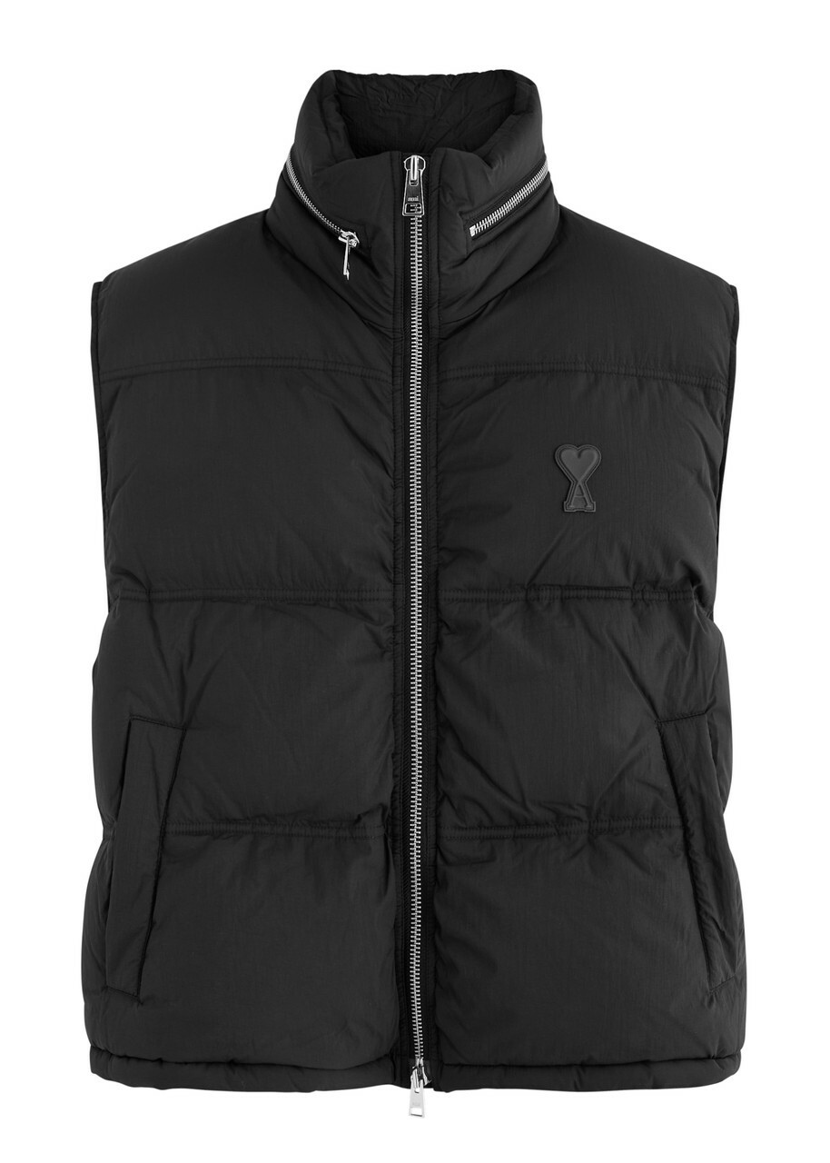 Ami Paris Quilted Hooded Shell Gilet Black