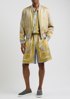 Versace Printed Padded Satin Bomber Jacket Gold