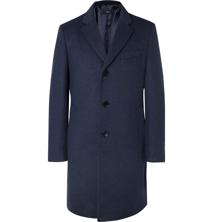 Photo: Hugo Boss - Wool and Cashmere-Blend Coat - Blue