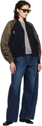 sacai Green & Navy Nylon Twill Knit Cardigan