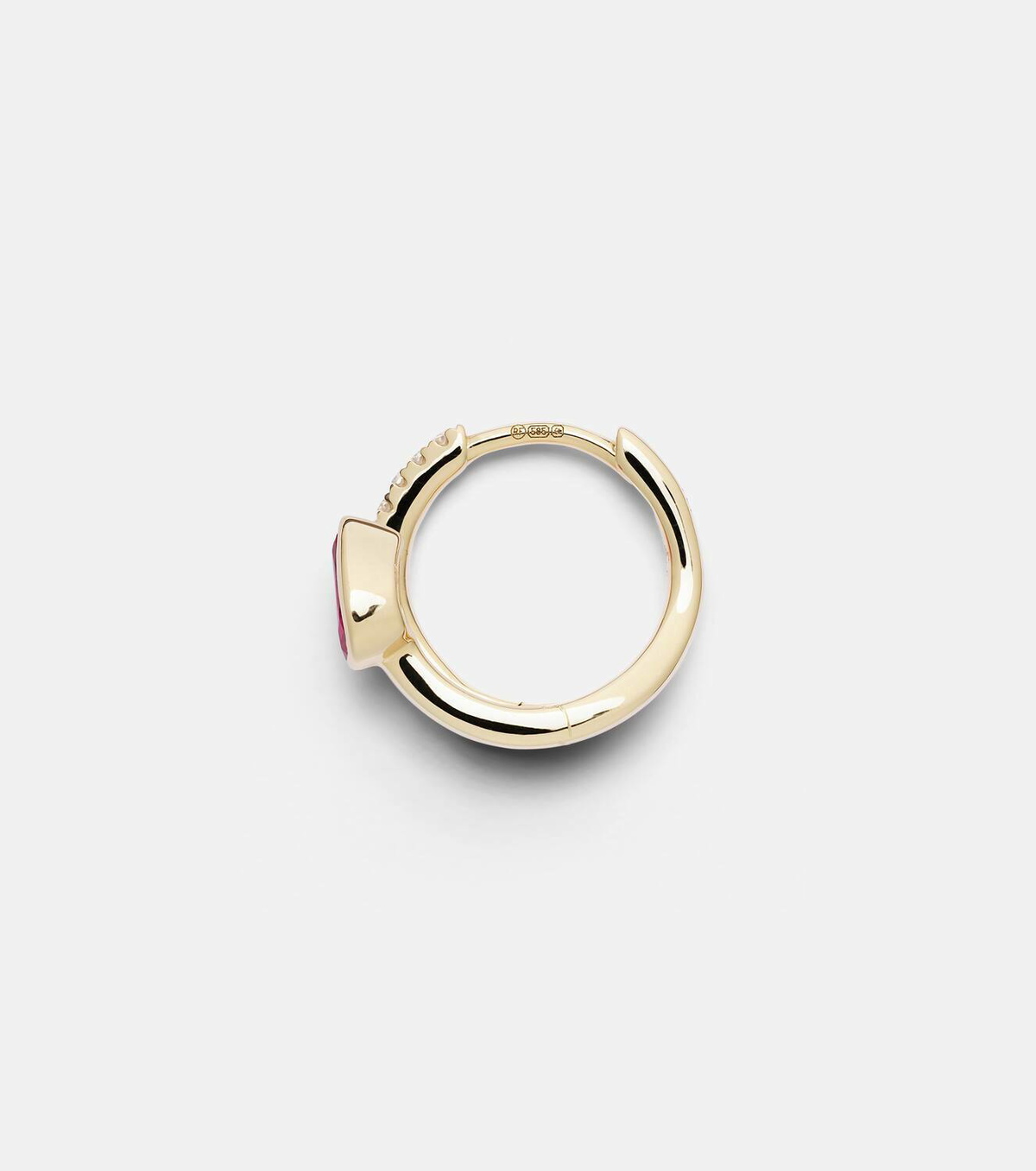 Roxanne First 14kt gold single hoop earring with diamonds and sapphire