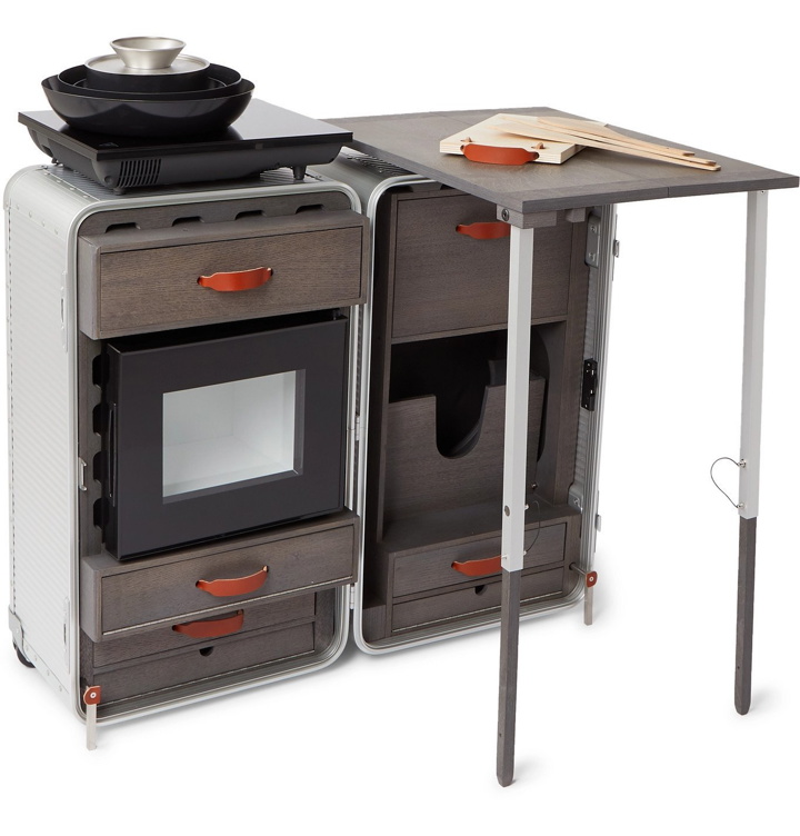 Photo: FPM Milano - Special Edition Leather-Trimmed Aluminium and Wood Cookstation - Silver