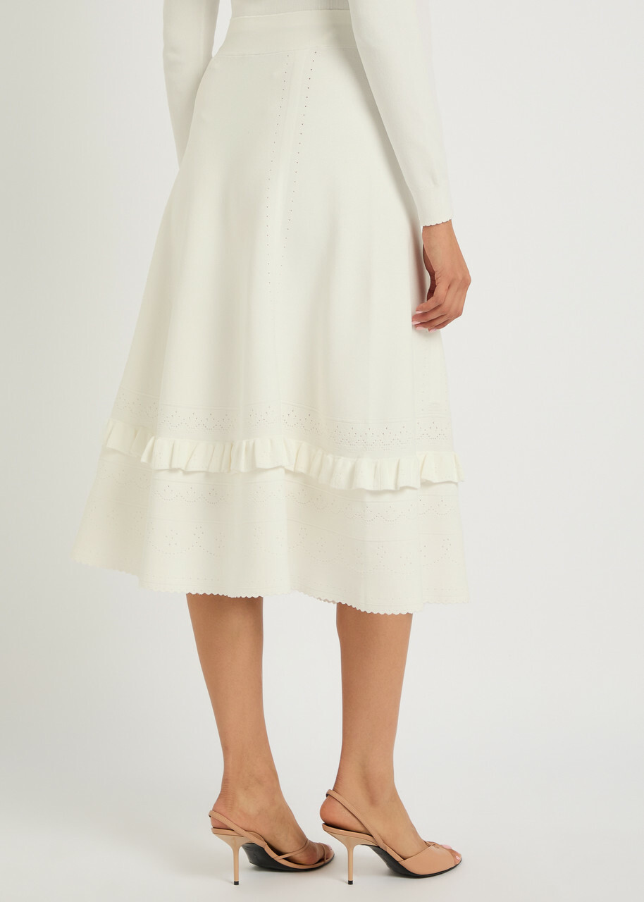 Needle & Thread Pointelle Stretch-knit Midi Skirt Cream