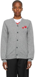 COMME des GARÇONS PLAY Grey Asymmetric Double Heart Patch Cardigan