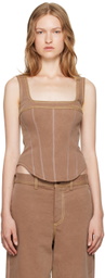 Marni Brown Contrast Stitching Denim Tank Top