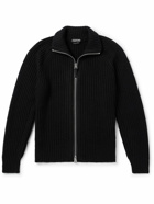 TOM FORD - Slim-Fit Ribbed Wool and Cashmere-Blend Zip-Up Cardigan - Black