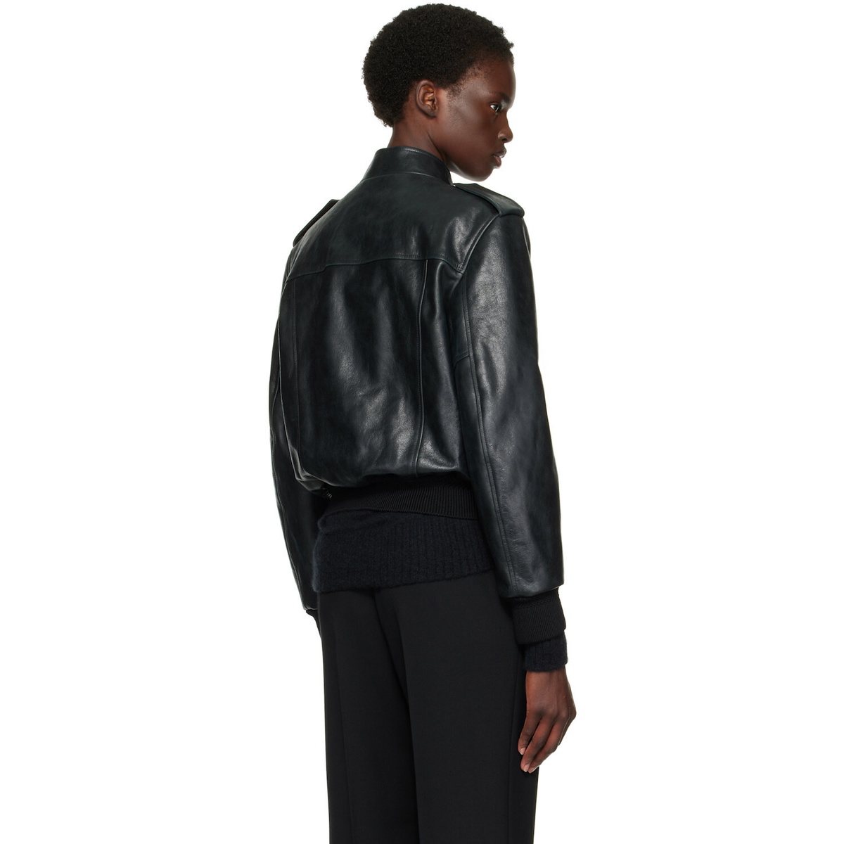 TOM FORD Black Natural Grain Leather Aviator Jacket