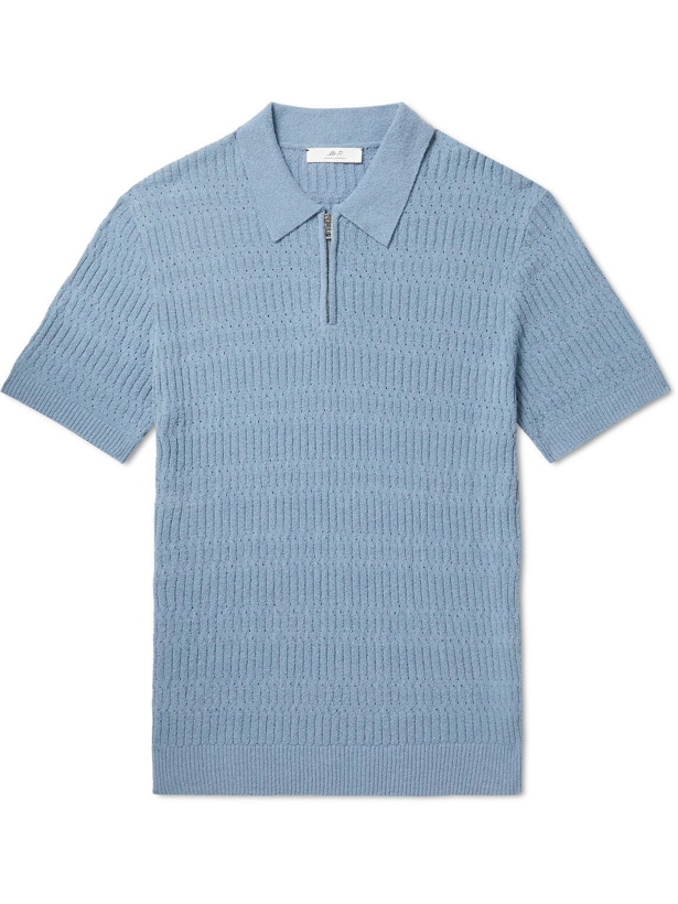 Photo: Mr P. - Pointelle-Knit Cotton-Blend Half-Zip Polo Shirt - Blue