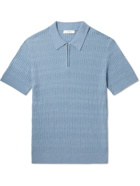 Mr P. - Pointelle-Knit Cotton-Blend Half-Zip Polo Shirt - Blue