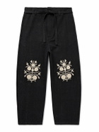 Kartik Research - Fauji Belted Embroidered Cotton-Twill Trousers - Black