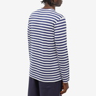 Comme des Garçons Play Men's Invader Heart Striped Long Sleeve T-Shirt in Navy/White