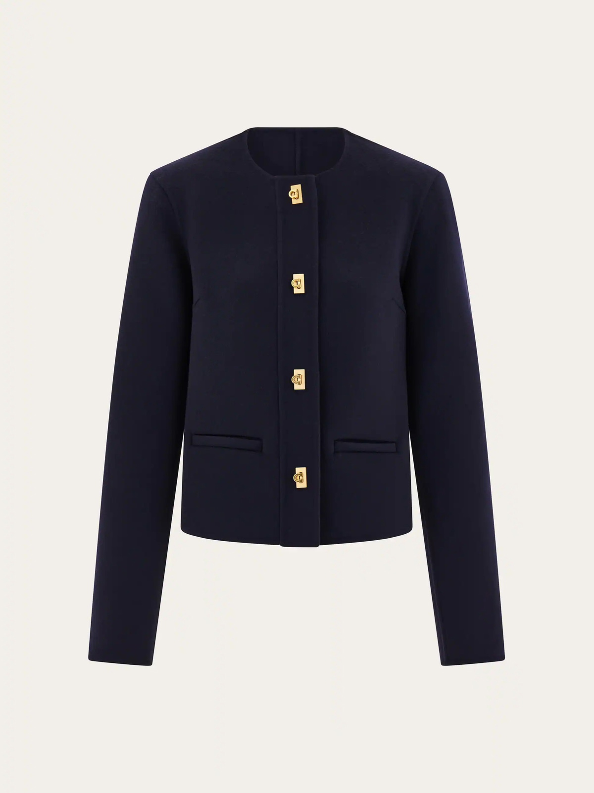 Ferragamo Womens Boxy jacket with Gancini buttons in Blue