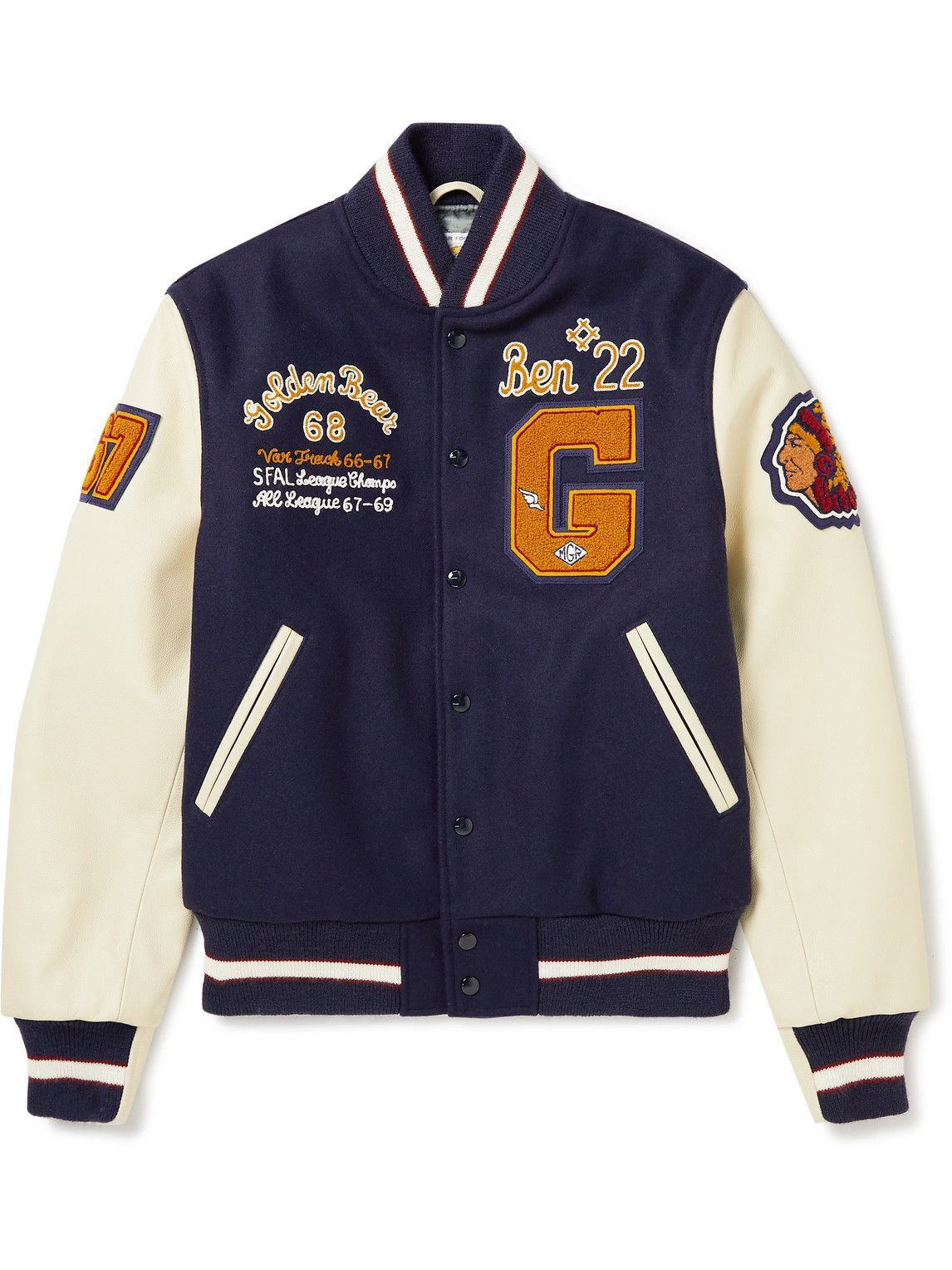 Golden Bear - The Albany Ben Appliquéd Wool-Blend and Leather Bomber ...