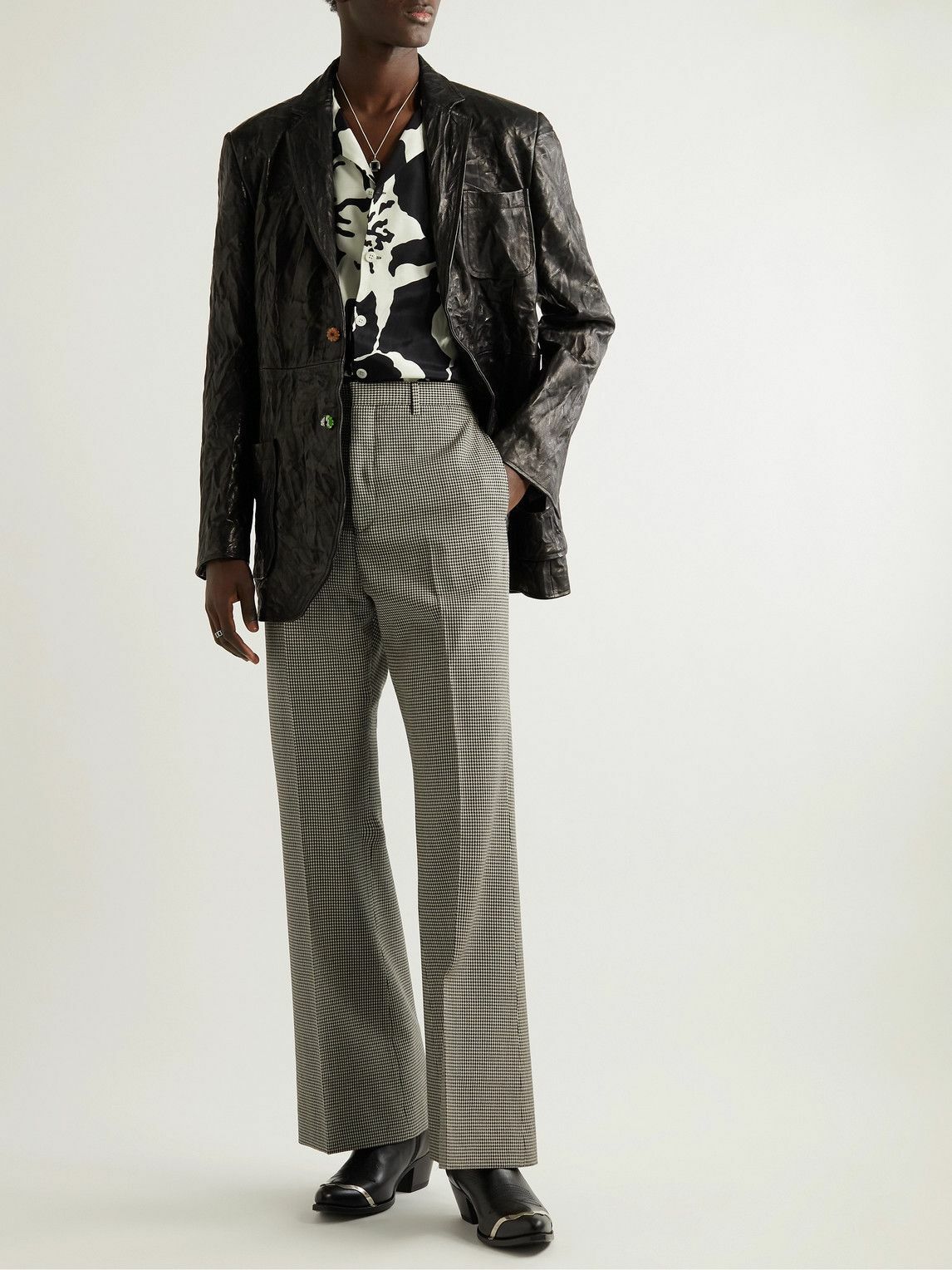 Acne Studios - Pleated Flared Houndstooth Wool Trousers
