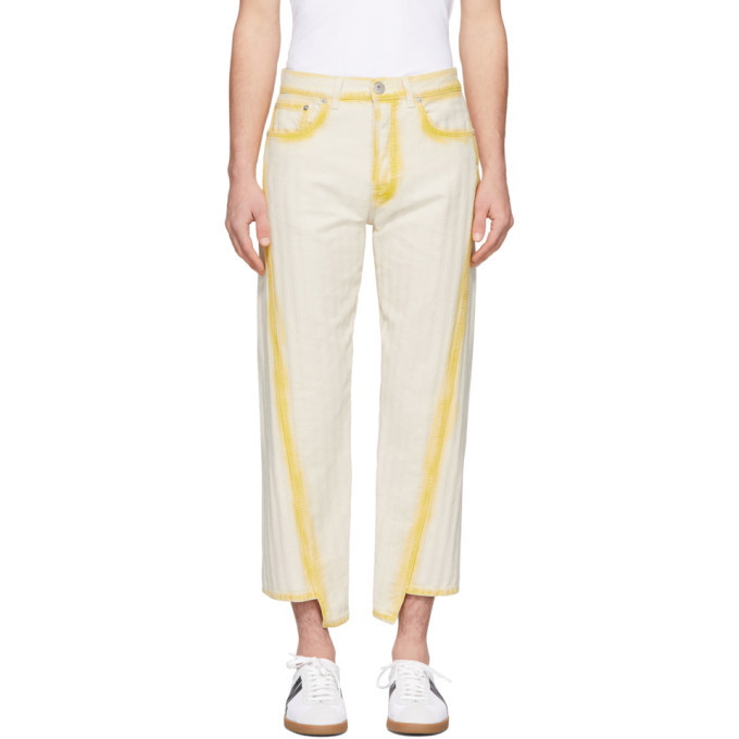 Photo: Lanvin White and Yellow Overdyed Twisted Seam Jeans