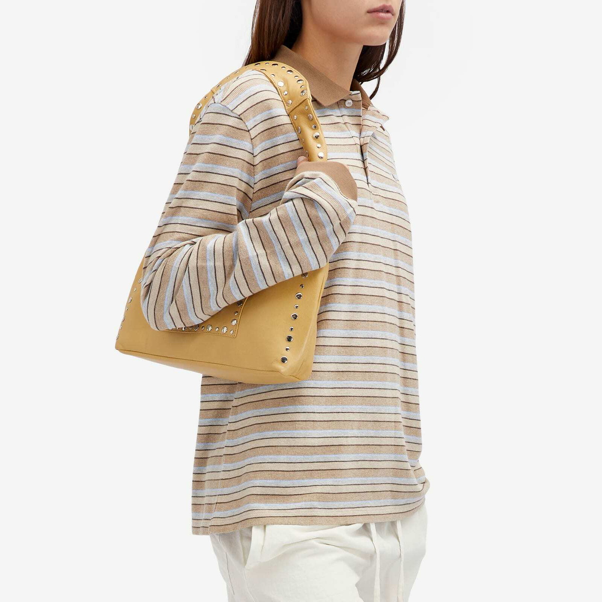 Saks Potts Women's Serena Polo Shirt in Brown Shadow Stripe