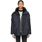 Yves Salomon Navy Pinstripe Fur-Lined Zip Parka