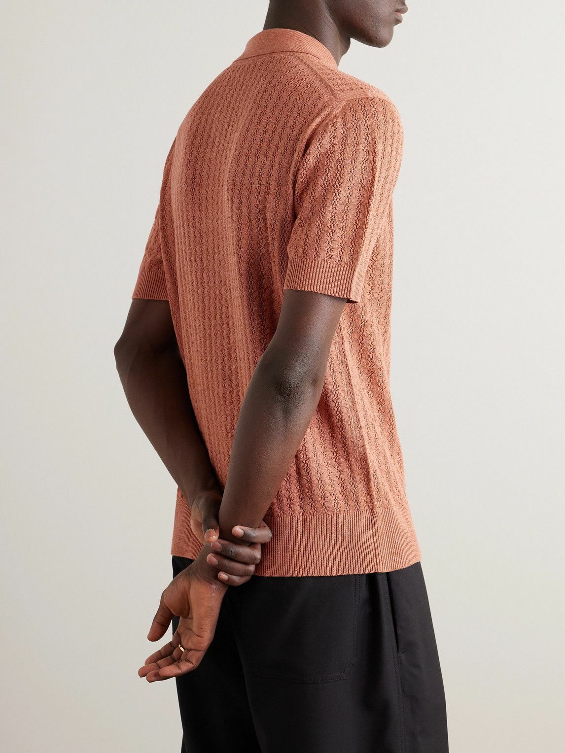 PIACENZA 1733 - Pointelle-Knit Silk and Linen-Blend Polo Shirt