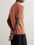 PIACENZA 1733 - Pointelle-Knit Silk and Linen-Blend Polo Shirt - Orange