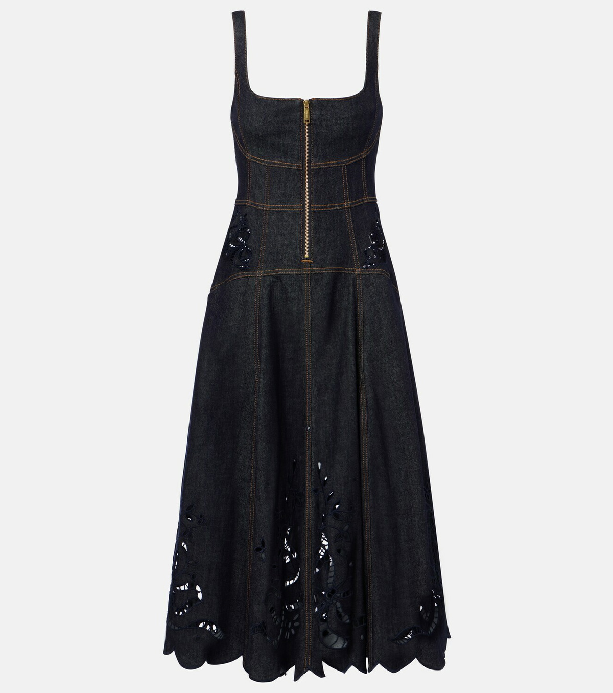 Self-Portrait Broderie anglaise denim midi dress