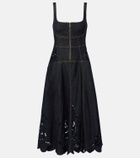 Self-Portrait Broderie anglaise denim midi dress