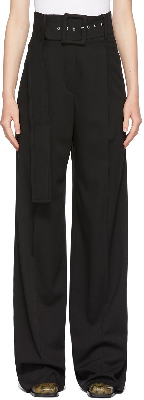 Photo: Sportmax Black Wool Aggetto Wide Leg Belted Trousers