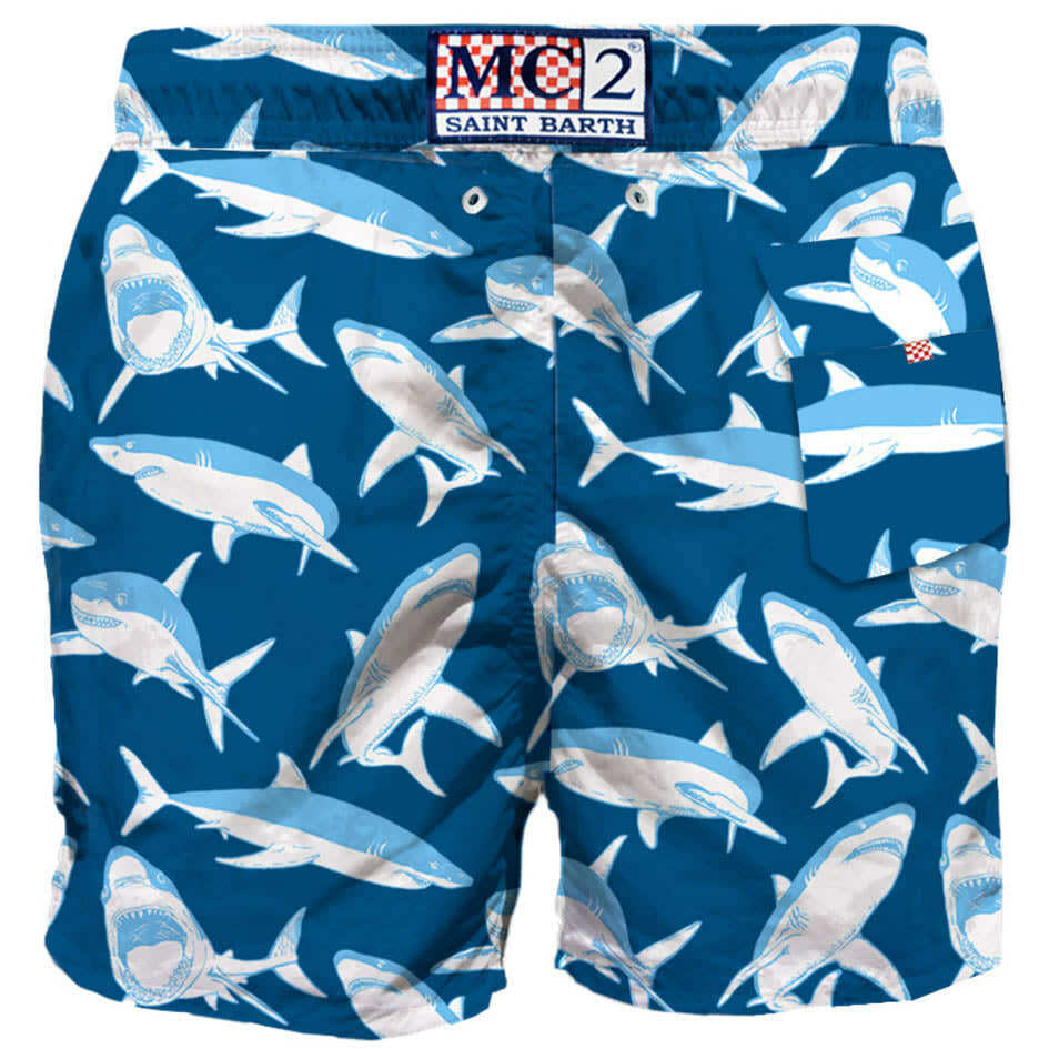 MC2 Saint Barth Man Classic Swim Shorts Sharks Print