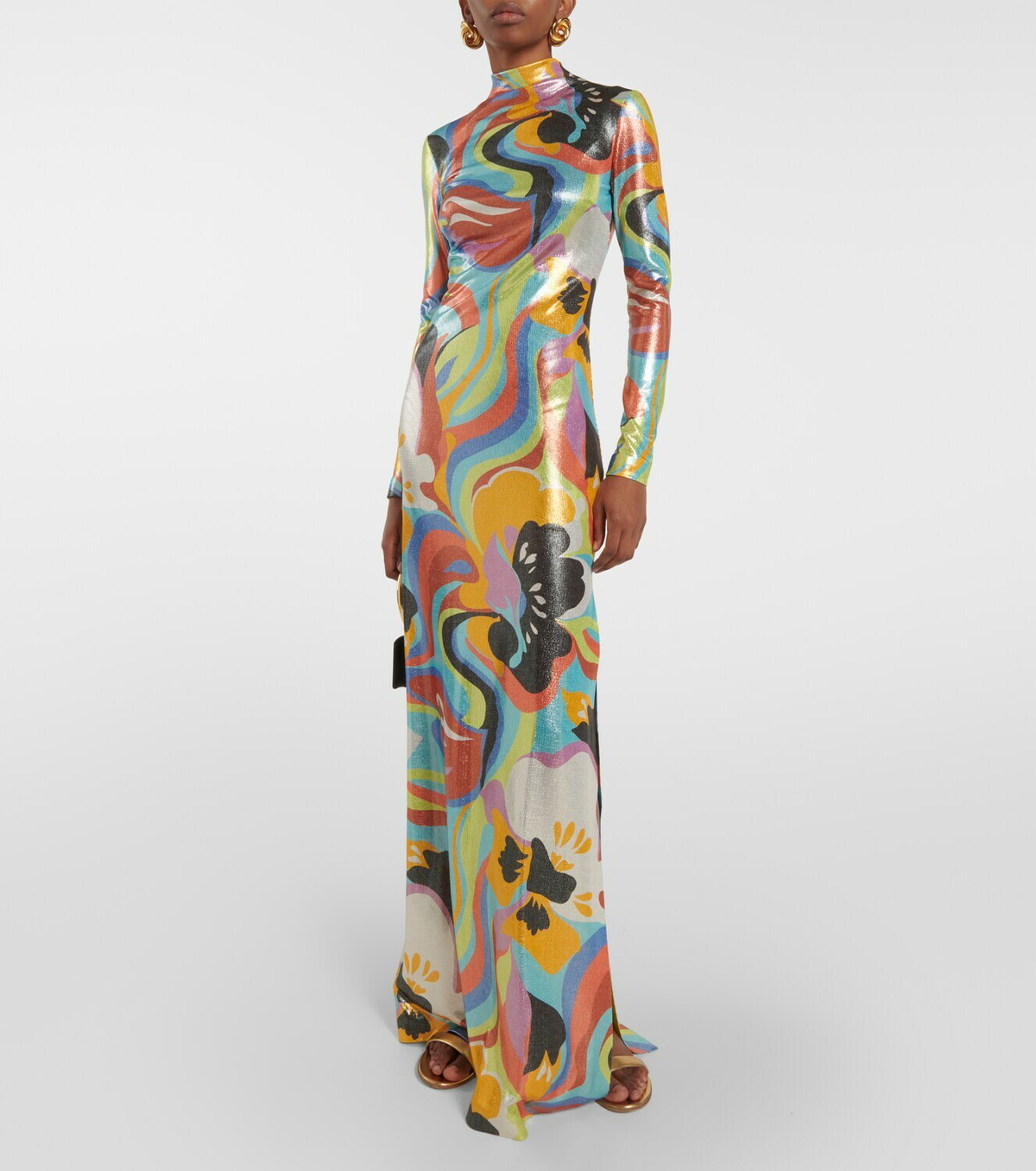chinese dress ladies Etro Maxi Dress Monterey Ivory Floral Print Ruffled Silk Size 42 V-Nec   Celebrity Owned