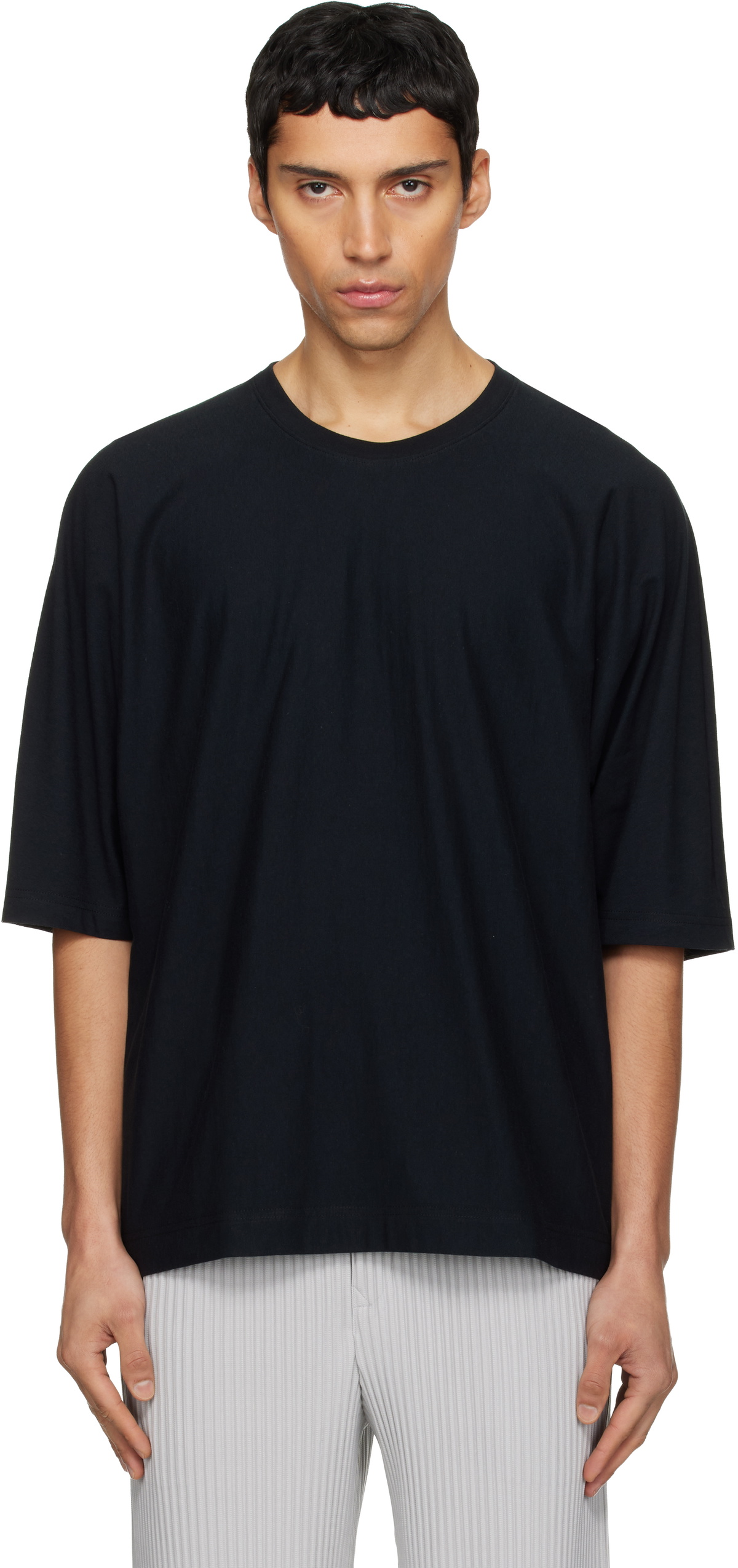 HOMME PLISSÉ ISSEY MIYAKE LIGHT MESHブラック HOMME PLISSÉ ISSEY MIYAKE Black Light Mesh T-Shirt Homme Plisse