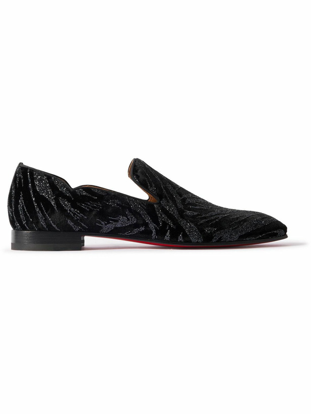 Photo: Christian Louboutin - Dandy Chick Grosgrain-Trimmed Embellished Velour Loafers - Black