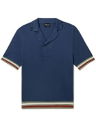 Giorgio Armani - Striped Cotton-Jersey Polo Shirt - Blue