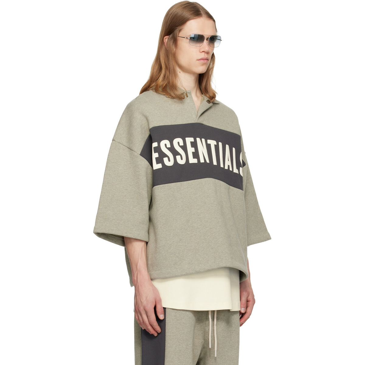 Fear of God ESSENTIALS Gray Panelled Crop Polo