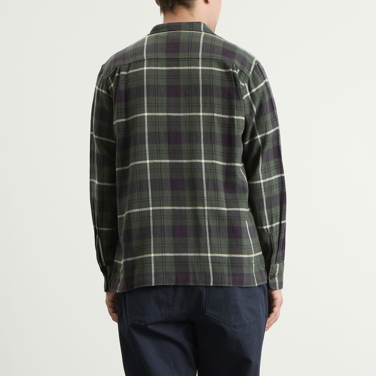Universal Works Men's Washed Check Utility Shirt in Olive