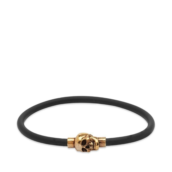 Photo: Alexander McQueen Men's Rubber Cord Skull Bracelet in Natural/Gold